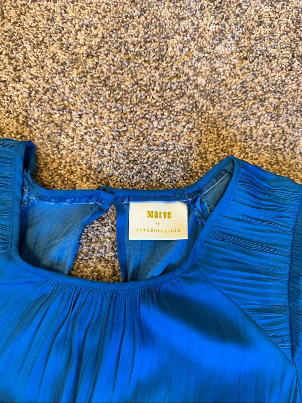 Anthropologie Maeve Saniya Blue Shiny Silky Pleated 3/4 Sleeve Mini Dress Sz M - Picture 9 of 10